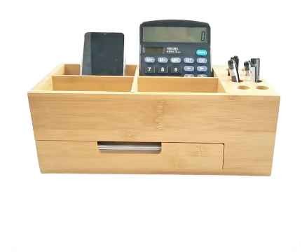 Multifunctional Desk Top Bamboo Wood Office Storage Box Bins Makeup Cosmetic Organizers Drawers With Brush Pen Holder