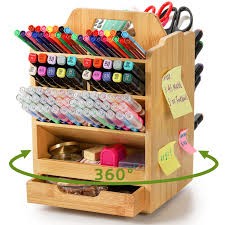 Wholesale Lazy Susan Bamboo Wood Desktop & Drawer Desk Organizers Drawer For Office School Home Spice Coffee Tea Cosmetics