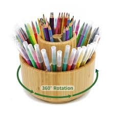 Eco-friendly Kids Teen Storage Wooden Bamboo Desktop Storage Caddy Round Desk Organizers For Pen Stationary