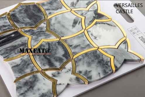 Versailles Castle Stone Marble Mix Metal Wall Mosaic Tile mosaic art Modern waterjet marble mosaic tiles pattern tiles