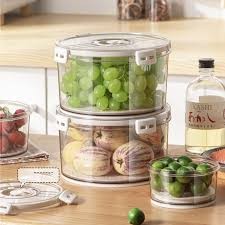 Round Three-piece Set PET Food Grade Transparent Timing Sealed Frozen Fruit Preservation Refrigerator Storage Box