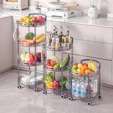 Kitchen storage 1/3/4 layers Rotating Vegetable Shelving Kitchen Floor Multilayer Shelving Storage Rack