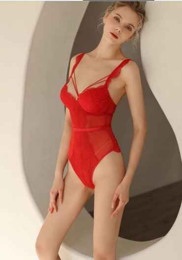 French Style Sexy One-Piece Waist Cutout Pure Color Push-Up Slim Sexy Lace Underwear