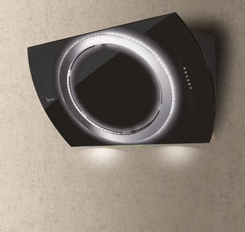 High Quality Made in Italy Design Black Glass Wall Mounted Range Hood 90cm 800 m3/h NIMA for Kitchen and Cooking