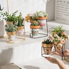 4inch Wholesale cheap small garden succulent plants pot terracotta flower pots terra cotta pot set of 3 with metal stand