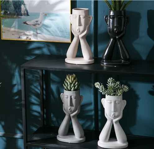 Modern Creative Indoor Home White Black Small Ceramic Flower Vase Decorative Crafts Matte Glossy Body Art Vase