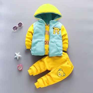 Green Horizon kids boy clothes Casual Cute Cartoon Bear Printing Spring Autumn Fall Three Pieces Set Children Clothes