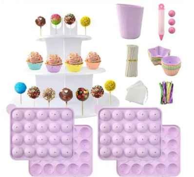 xnmaysun Lollipop Silicone Mold Set Purple 20 Hole Silicone Mold Tie Strip Lollipop Display Stand