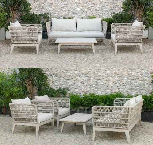 Rowani solid wooden Garden Sofa Set with wicker Rope And sunproof cushion for outdoor use