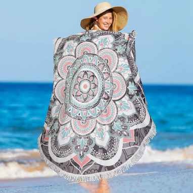 Wholesale Top Quality Beach Towel Large Round Beach Towel with Fringe Print Summer Ivy Ready Design or Custom Design Sand Free