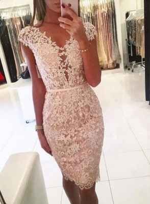 V Neck Beaded Lace Applique Bodycon Style Cocktail Wear Knee Length Women's Plus Size Party Gowns