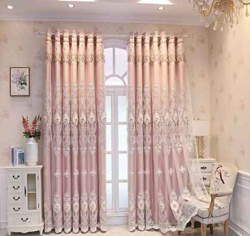 2023 hot sell new style double layer lace embroidery blackout fabric window curtains panel for living room bedroom