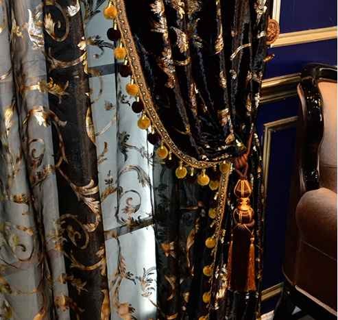 Luxury Curtains for Living Room Black Gold European High Quality Upscale Velvet Bronzing Shade Home Window Door Screens