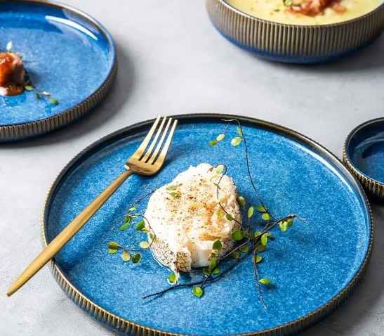 Ceramic Dinner Set, Japanese Retro Blue Plates Bowls Dishes, Kiln Changed Dinnerware Set