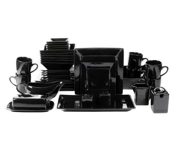 Ceramic Square Dinner Sets Durable Porcelain Dinnerware Set, 40 Piece, Black Dinnerware Set