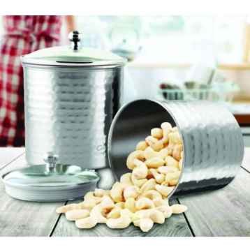 stainless steel 2-piece 1000ml hammered storage canisters with airtight glass lids Durable steel storage canisters