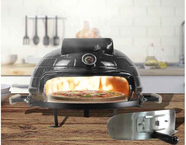 STEEL EGG BBQ 21 inch Tabletop Wood Fired Charcoal Ceramic Pizza Oven