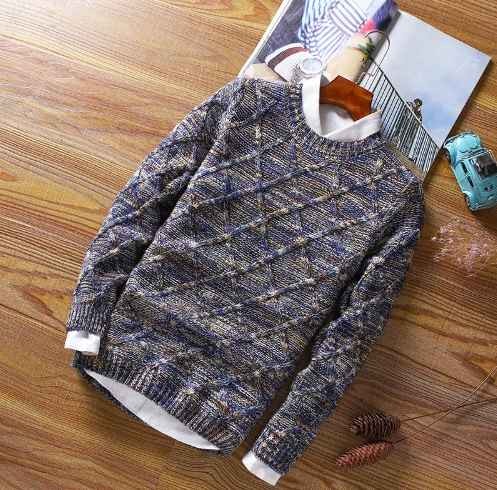 2023 Korean style winter new color men's round neck pullover sweater thickening fit men's sweaters