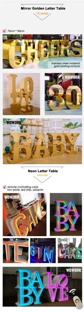 2023 WOWORK 3 ft 4ft foot 100cm marriage party event supplies metal mirror gold table dining letters for wedding decoration