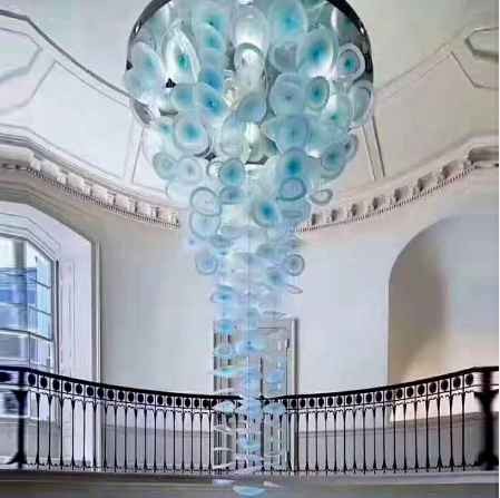 Custom Creative Luxury Lotus Leaf Glass Pendant lighting Large Chandelier for High Ceiling of Villa and Lobby and Hotel