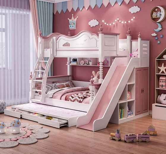 Luxury children loft bed boys Modern wooden combined bunk bed for girls kids room furniture adult bunk bed slide