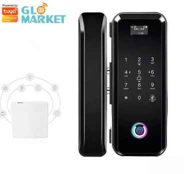 Glomarket Office Glass Door Lock Smart Fingerprint Card Password Remote Unlock Tuya WiFi Smart Glass Door Lock
