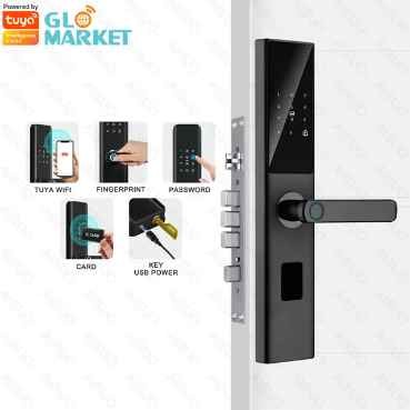 Glomarket Tuya Smart WiFi Digital Door Lock Code RFID IC Card Smartphone App Unlock Biometric Fingerprint Smart Lock