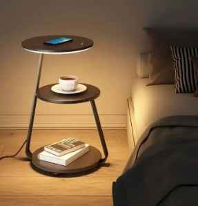 2023 New Arrival High-end Simple Nordic Design Solid Wood Coffee Table with 35W LED Lamp and 15W Qi Wireless Charger