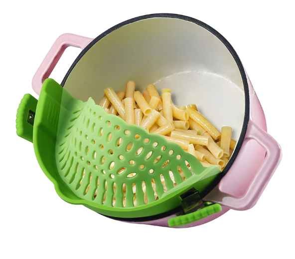 Kitchen eco-friendly Adjustable Pasta Silicone Clip On Food Strainer silicone pasta pot strainer