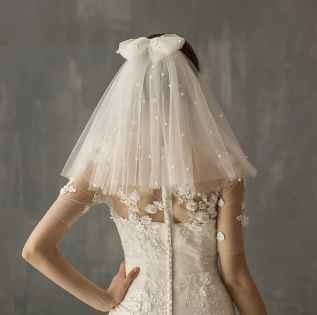 Wedding Veil Short Tulle Bow Bridal Veils With Comb Cheap Ivory Pearls 2 Layer Bride Veils Wedding Accessories