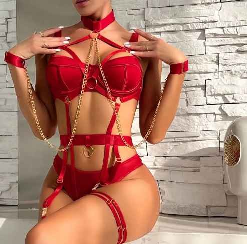 Hot sell Strappy Teddy Lingerie Set Erotic Hand Chain And Neckchain Choker Women Underwear Pajama Sexy Erotic Bikini Sex Product