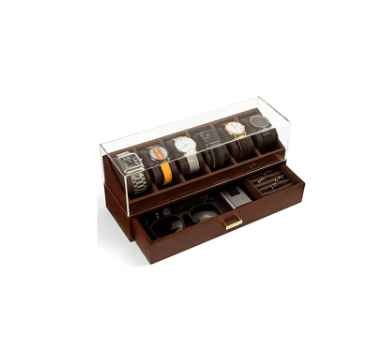 customize luxury lacquered wood storage gift watch box red wood 24 slots double-deck Drawer wooden watch box