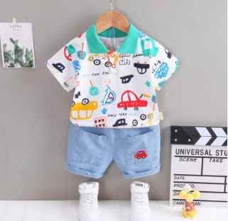 Hot Selling Summer 2pcs Kids Outfits Short Sleeve T-shirt and Shorts Plaid Casual Children Boy Clothes Set
