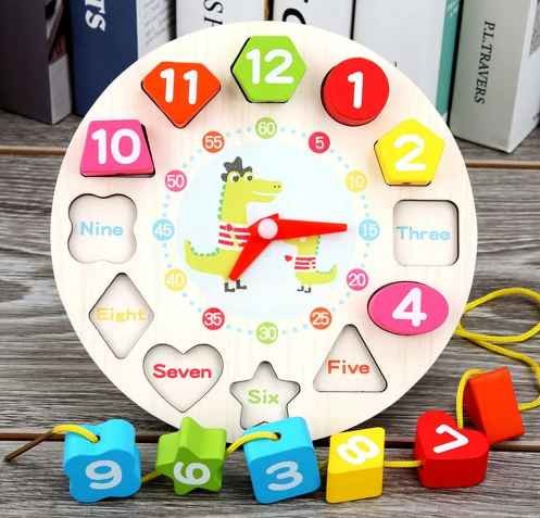 Cartoon Penguin Educational Board Wooden Beaded Geometry Clock Wooden Learning Clock For Kids