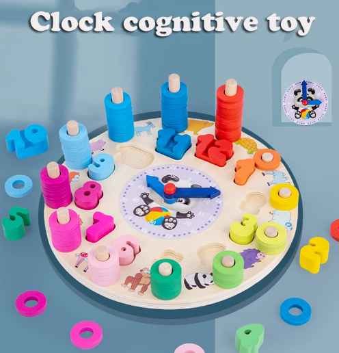 2023 Hot Selling Clock Cognition Wooden Educational Toy Preschool Learning Toy Digital Matching Clock