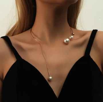 Elegant Big White Imitation Pearl Choker Necklace Clavicle Chain Fashion Necklace For Women Wedding Jewelry Collar N2202224