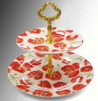 European Afternoon Tea Ceramic Cake Plate Gold Handle 2 Tier Cake Stands for Party Cup Cakes
