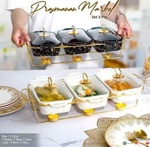 Wholesale High Quality Ceramic Chafing Dish Casseroles Hot Pot Food Warmer Sets Of 3 Porcelain