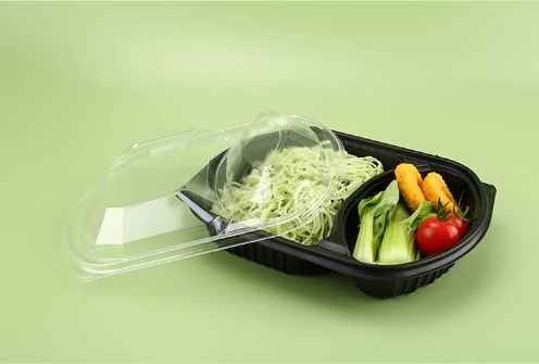 Custom Plastic Microwavable 3 Compartments Black bento Lunch Box Container Disposable Food Packaging Box