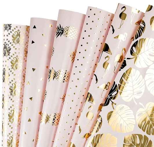 6 Rolls Gold Stamping Gift Wrapping Paper