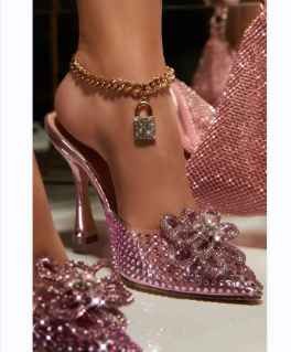 BUSY GIRL KLL4398 Heels mules lotus design slides PVC pointed toe diamond shoes high heels slippers for women heeled sandals