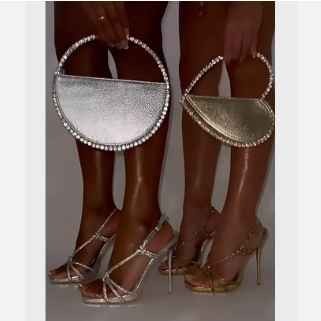 BUSY GIRL LFN4525 Factory Wholesale Shoes And Bag Set Sandals Women Rhinestone Heart Handbags Ladies High Heels Shoes For Women