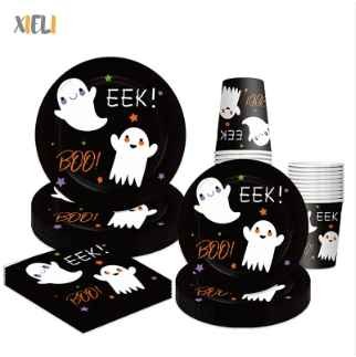XIELI Custom Ghost Design Paper Plate Paper Cup Napkin Disposable Party Supplies Kits Halloween Party Tableware