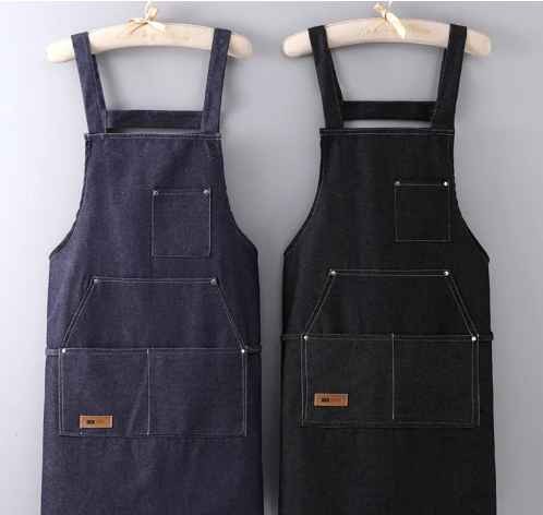 black kitchen home bib apron for women Custom embroidered Logo chef Cooking Denim chef canvas Apron with pockets