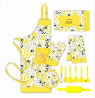 Bee Printing Oven Mitts Pot Holder Tea Towel Household Kitchen Set Custom Logo Printing Chef Apron Set