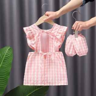 Custom Size Design kids waist band apron cotton Fabric Bib Baby eating Waterproof Antifouling aprons multiple Colors