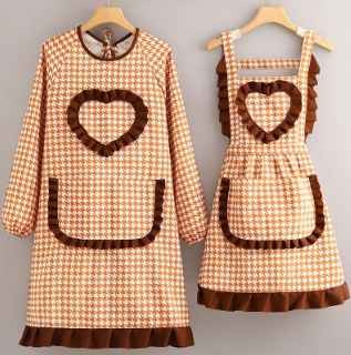 Canvas Long sleeved Sleeveless embroidery Apron Kitchen Home Cooking Dirty Resistant Cover for Women's New Work ruffle Apron
