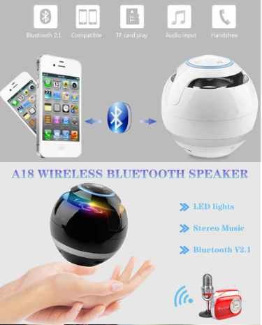 A18 Ball LED Light Speaker Mini Portable Wireless Blue tooth Speaker Sound Bass box with Mic TF Card For Cellphone
