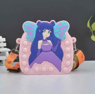 High quality soft eco-friendly princess butterfly crossbody bag silicone purse girl cute cartoon burst handbag