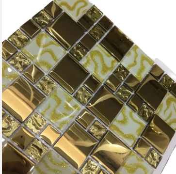 outdoor luxury mosaic tile customized design laminated glass mosaic tile Foshan Supply Gold shinny decoration mosaic glass tile